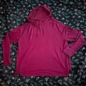 Athletic Works Women's Burgundy French Terry Lightweight Mock Neck Hoodie